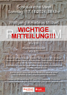 Aufgrund einer schweren Erkrankung des Kantors Herrn Thomas Meyer-Bauer muss das geplante Konzert in veränderter Form stattfinden. 