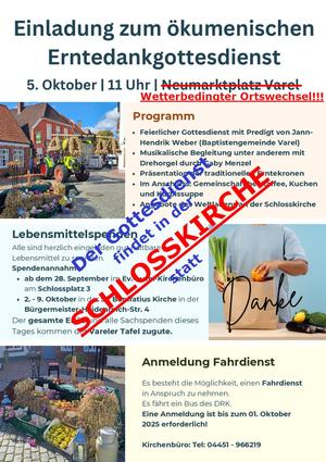 Erntedankgottesdienst 2026 findet in der Schlosskirche statt