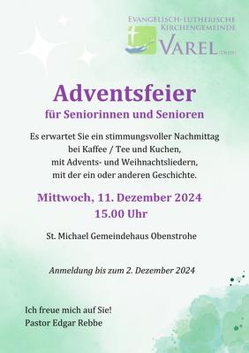 Einladung zur Seniorenadventsfeier im Gemeindehaus St. Michael in Obenstrohe.