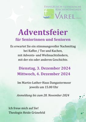 Einladung zur Seniorenadventsfeier im Martin-Luther-Haus Dangastermoor.