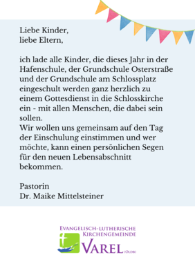 Einladung zum Gottesdienst zur Einschulung