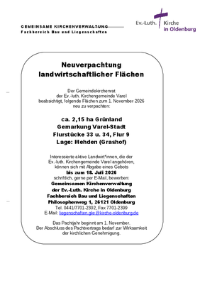 Neuverpachtung  landwirtschaftlicher Flächen