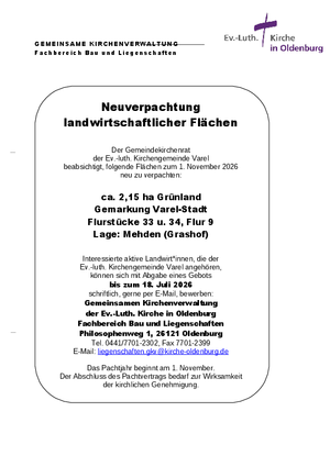 Neuverpachtung  landwirtschaftlicher Flächen