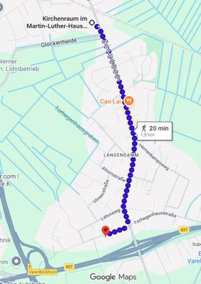 Route Martin-Luther-Haus Dangastermoor -  Altenheim Langendamm.